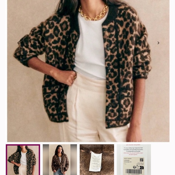 Sezane Animal Print Cardigan in Brown and Black - Picture 4 of 4